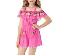 Générique Costume folklorique mexicain à épaules dénudées pour filles, combinaison rose, tenue de cosplay du Jour des morts, robe de soirée élégante (3-4 Years)