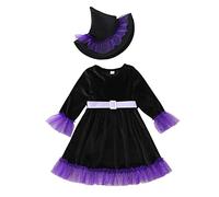 Générique Costume Halloween Bebe Fille,Deguisement Vampire Fille Imprimée Robe De Princesse Et Sac Déguisement 2 Ans Bébé Mon Tenues Ceremonie Chapeau Pointu Violet Fête (Le noir-b,2-3 ans)