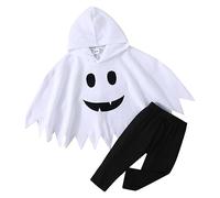 Générique Costume Halloween Bébé Garçon Fille Déguisement Halloween Bébé Unisexe 3-24 Mois Ensemble 2 Pièces Cosplay Fantôme Cape + Pantalon (Blanc, 12-18 mois)