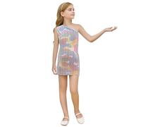 Générique Costume Halloween Enfant Vampire - Robe nuisette sans manches à imprimé rond et sequins pour filles, avec col rond et ourlet asymétrique