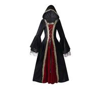 Générique Costume Halloween Femme Renaissance Robe Brodée Dentelle Longue, Déguisement Adulte Vampire Reine à Capuche, Look Médiéval pour Carnaval Fête Drame , Vin, XXL