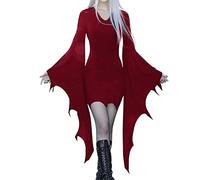 Générique Costume Halloween Femme, Robe Gothique Femme Cospaly Morticia Addams, Robe à col V Manches de Chauve - souris Irrégulière Cosplay Costume Robes de Soirée Halloween Costume de Carnaval Robes