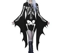 Générique Costume Halloween Femme, Robe Gothique Femme Cospaly Morticia Addams, Robe à col V Manches de Chauve - souris Irrégulière Cosplay Costume Robes de Soirée Halloween Costume de Carnaval Robes