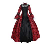 Générique Costume Halloween Femme Robe Médiévale Victorienne - Deguisement Reine Sorcière Manches Longues Brodées Renaissance Cosplay Carnaval Toussaint Fête Drame Adultes Tenue Chic , Rouge, L