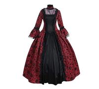Générique Costume Halloween Femme Robe Médiévale Victorienne - Deguisement Reine Sorcière Manches Longues Brodées Renaissance Cosplay Carnaval Toussaint Fête Drame Adultes Tenue Chic , Vin, L