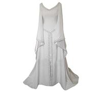 Générique Costume Halloween Femme Robe Rétro Médiévale Gothique Medievale Vintage Couleur Uni Cosplay Deguisement Soiree Dentelle maxi fête