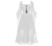 Générique Costume Halloween Femme Sexy Chic Et Glamour Manches Évasées Cosplay Deguisement Sexy Kawaii Halloween Soiree Robe Pas Cher Coquine Réveillon Steampunk Costume(Blanc,S)