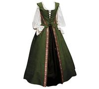 Générique Costume Halloween Femme Tenue Médiévale Renaissance - Robe Longue Brodée Manches Longues Deguisement Reine Vampire Cosplay Carnaval Toussaint Fête Drame Victorienne , Vert kaki, S