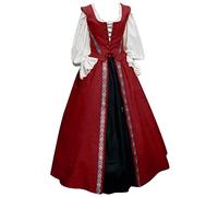 Générique Costume Halloween Femme Tenue Médiévale Renaissance - Robe Longue Brodée Manches Longues Deguisement Reine Vampire Cosplay Carnaval Toussaint Fête Drame Victorienne , Bleu vin, S