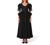 Générique Costume Halloween Femme Tenue Médiévale Victorienne - Robe Brodée Manches Longues Deguisement Vampire Reine Cosplay Renaissance en Dentelle Carnaval Toussaint Fête , Noir, M