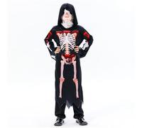 Générique Costume Halloween Garçon Capuche Sinistre Tenue Effrayante Squelette Cosplay Performance pour Enfants Fête Quotidien Décontracté Extérieur(Black, 12-14 Years)