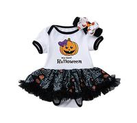 Générique Costume Halloween pour Filles Deguisement Fille Robe Noire Tutu Imprimé Citrouille Tulle Enfant Fête des Morts