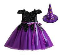 Générique Costume Halloween pour Filles Déguisement Princesse Fille de sorcière Robe Noire cavernes Carnaval Magique Fête Fancy Dress up