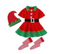 Générique Costume Lutin Enfant Noel pour Garçons, Deguisement Lutin Noël Enfant 1-12 ans Costume de Lutin Bonnet d'Elfe avec Clochette, Ensemble 4 Pièces Tenue pour Fête de Noëls, Halloween, carnaval
