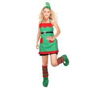 Générique Costume Lutin Femme De Noël Déguisement Elfe Adulte Robe Santa Claus Costumes Père Princesse Pantalon Au-Dessus Du Genou Avec Chapeau Ceinture Et Chaussettes (c#Vert,Taille unique)