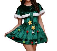 Générique Costume Lutin Femme De Noël Déguisement Elfe Adulte Robe Santa Claus Costumes Père Princesse Pantalon Au-Dessus Du Genou Avec Chapeau Ceinture Et Chaussettes (b#Vert,Taille unique)