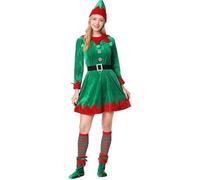 Générique Costume Lutin Femme, Déguisement Lutin de Noël pour Adulte, Bonnet Elfe Collant de Noel Femmes Oreille Elfe Robe, Tenue Adulte pour Noel, Costume Cosplay de Noël