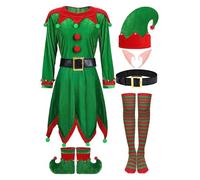 Générique Costume Lutin Femme Robe Noël Bonnet Lutin Oreille Elfe Chaussures Tenue Noel Déguisement Pere Noel Adulte