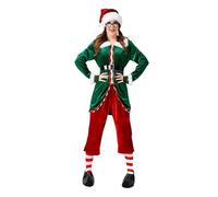 Générique Costume Lutin Noel Déguisements De Noël Ensemble Tenue Elfe Femme Robe Soirée Rockabilly Vintage Années 50S Grand Mere Cosplay Avec Broche Et Chaussettes (Vert#C,L)
