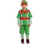 Générique Costume Lutin Noel Enfant Deguisement Pere Grande Taille Robe De Noël Santa Claus Père Luxe Pour Mère Fille Tablier Chapeau Nouvelle Année Cosplay Mascarade (Vert#1,7-8 ans)