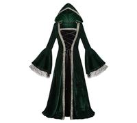Générique Costume Médiéval Femme, Robe De Sorcière Halloween Clown Femme Déguisements Gothique Maxi Jupe Medievale Longue Vetement Steampunk Moyen Age Victorian Era (Dark Vert,S)