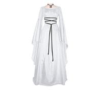 Générique Costume Médiéval Femme, Robe Médiévale Renaissance Gothique Maxi Halloween Adolescente Deguisement Femme Sexy Moyen Age Tenue Carnaval Vêtements Moyen Age (Blanc,S)