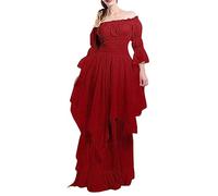 Générique Costume Medieval Femme, Robe Reine Femme Halloween Deguisement American Nightmare Fête Jupe Medievale Moyen Age Cosplay Moyen Age Victorian Era Luxury Palace (Rouge,XL)
