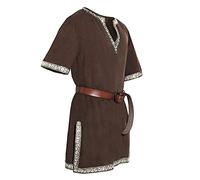 Générique Costume Medieval Homme Chemise Blanche Manche Courte Templier a Fleur Lin Manches Longues Viking Tenue Medievale Femme Cowboy Hawaienne Vetement Indien Dengri Tunisien Deguisement Café 4XL