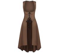 Générique Costume Medieval, Medievale Steampunk Gothique Robes Deluxe De Reine Médiévale Deguisement Halloween Grande Taille Femme Robe Tenue Vintage Vetement Moyen Age (Café,S)