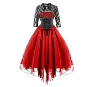 Générique Costume Medieval, Medievale Steampunk Gothique Robes Halloween Mariée Deguisement American Nightmare Robe Femme Bleu Jupe Courte Vetement Moyen Age Victorian Era (Rouge,M)