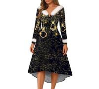 Générique Costume Noël Christmas Elegante Mère Tenue Chic Femme Trapeze Soirée Fetes Pailletée Tenue Manche Mere Robe Rouge Femme Noel Noël Gala Reveillon Robe Bal XXL