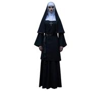 Générique Costume Nonne Femme Tenue Nonne avec Voile Déguisement Halloween Costume Robe Femme Noir d'horreur Religieuse Ceinture Film Démon Valak Adulte Halloween Déguisement De Carnaval