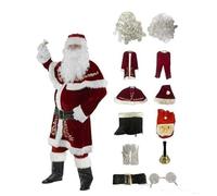 Générique Costume Pere Noel Ensemble, Déguisement Adulte père noël, Pantalon à Bande élastique, Costume de Père Noël Universel de Grande Taille, Ensemble de fête de Noël, Cosplay, 7PC