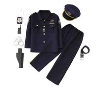 Générique Costume Policier Enfant, Costume Policier Enfant de Luxe 9 PCS Ensemble Police de Jeux Rôle Tenue Cosplay Flic Garçon Fille Halloween Noël Carnaval, Bleu, 5-7 ans