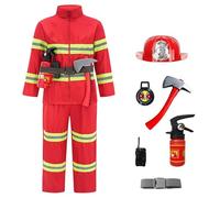 Générique Costume Pompier Enfant Ensemble 8 Pièces De Jeu De Rôle De Chef des Pompiers avec Extincteur et Casque Ca_rnaval Halloween Déguisement Pompier Enfant 1-16 Ans (1-Red, 1-2 Years)