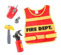 Générique Costume Pompier Enfant Ensemble Accessoires Avec Talkie Walkie Marteau et Sifflet Déguisement de Chef Pompier Comportant Un Haut et Un Extincteur Jouet pour Jeu Symbolique