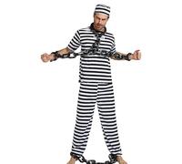 Générique Costume Prisonnier Homme | Costume Prisonnier Adulte Rayé Noir et Blanc,Tenue Respirante Haut et Pantalon pour Fête Halloween Cosplay Couples Thème Renaissance Médiévale