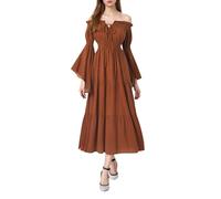 Générique Costume Renaissance, Adulte Deguisement Manches Longues Pour Carnaval Halloween Fête Reine Déguisement Squelette Robe Gothique Romantique Tenue De Vetement Femme (Brun,XXL)