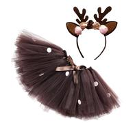 Générique Costume Renne Fille - Ensemble Jupe Tutu Tulle Marron & Serre-tête Bois, Déguisement Noël, Vêtements Cosplay Animaux, Tenue Spectacle Danse Cadeau | pour Tout-petit Anniversaire Fête