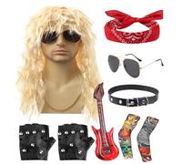 Générique Costume Rocker Homme,Tenue Hippie Années 70 pour Cosplay | Ensemble Perruque Punk pour Hommes Fête Festival Musical Scène Événements Extérieurs Halloween