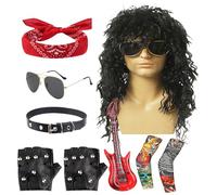 Générique Costume Rocker | Set Cosplay Star Musical Années 70 - Costume avec Perruque et Lunettes pour Hommes Femmes Accessoires Complets Fête Halloween Concerts
