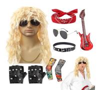 Générique Costume Rocker - Set Cosplay Star Musical Années 70 - Tenue Style Punk avec Lunettes de Soleil et Perruque pour Fête Extérieure Festival Musical Spectacle Événements Halloween