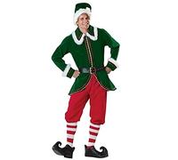 Générique Costumes Lutin Homme Noël Déguisement Elfe, Top + Pantalon + Chapeau + Ceinture + Chaussettes + Couvre-Chaussures, Déguisement Elfe de Noel, Fête de Fin d'Année, Christmas, Xmas, Carnaval