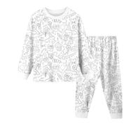 Générique Coton Bebe Ensemble de vêtements de Maison Peints à la Main pour Enfants,Ensembles Pyjamas à colorier pour garçons et Filles,avec lesquels Ils Peuvent Jouer et Porter(White,2-3 Ans)