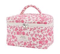 Générique Coton Rembourré Trousse Cosmétique Floral Imprimé Doux Quilt - Sacs de Soins de la Peau Sac de Rangement Matelassé Voyage Travail Shopping Date Sac, Rose, 250.00x160.00x160.00mm, Moderne