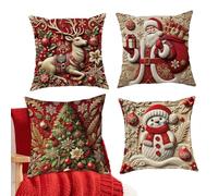 Générique Couch Pillow Covers - 3D Visual Effect for Holiday | Christmas Decorative Throw Pillowcases, Linen Fabric for Winter Home Bedroom Couch Sofa Porch Decor, Set of 4
