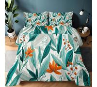 Générique Couette 135 x 200 cm Motifs Tropicaux De Feuilles Et De Baies Imprimée en Microfibre Edredon Couette 4 Saisons 2 Personnes en Machine Réversible et 2 Taies d'oreiller 65x65 cm, Bleu Vert