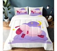 Générique Couette 135x200 Nuages et Moutons Style apaisant Ensemble de Literie en Microfibre, 1 Edredon et 2 Taies d'oreiller 65x65, 4 Saisons B1664
