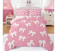 Générique Couette 135x200 Nœud Blanc Rose Ensemble de Literie en Microfibre, 1 Edredon et 2 Taies d'oreiller 65x65, 4 Saisons X1070