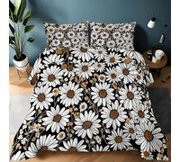 Générique Couette 140x200 Chrysanthèmes Blancs Style forestier rétro Ensemble de Literie en Microfibre, 1 Edredon et 2 Taies d'oreiller 65x65, 4 Saisons B1935